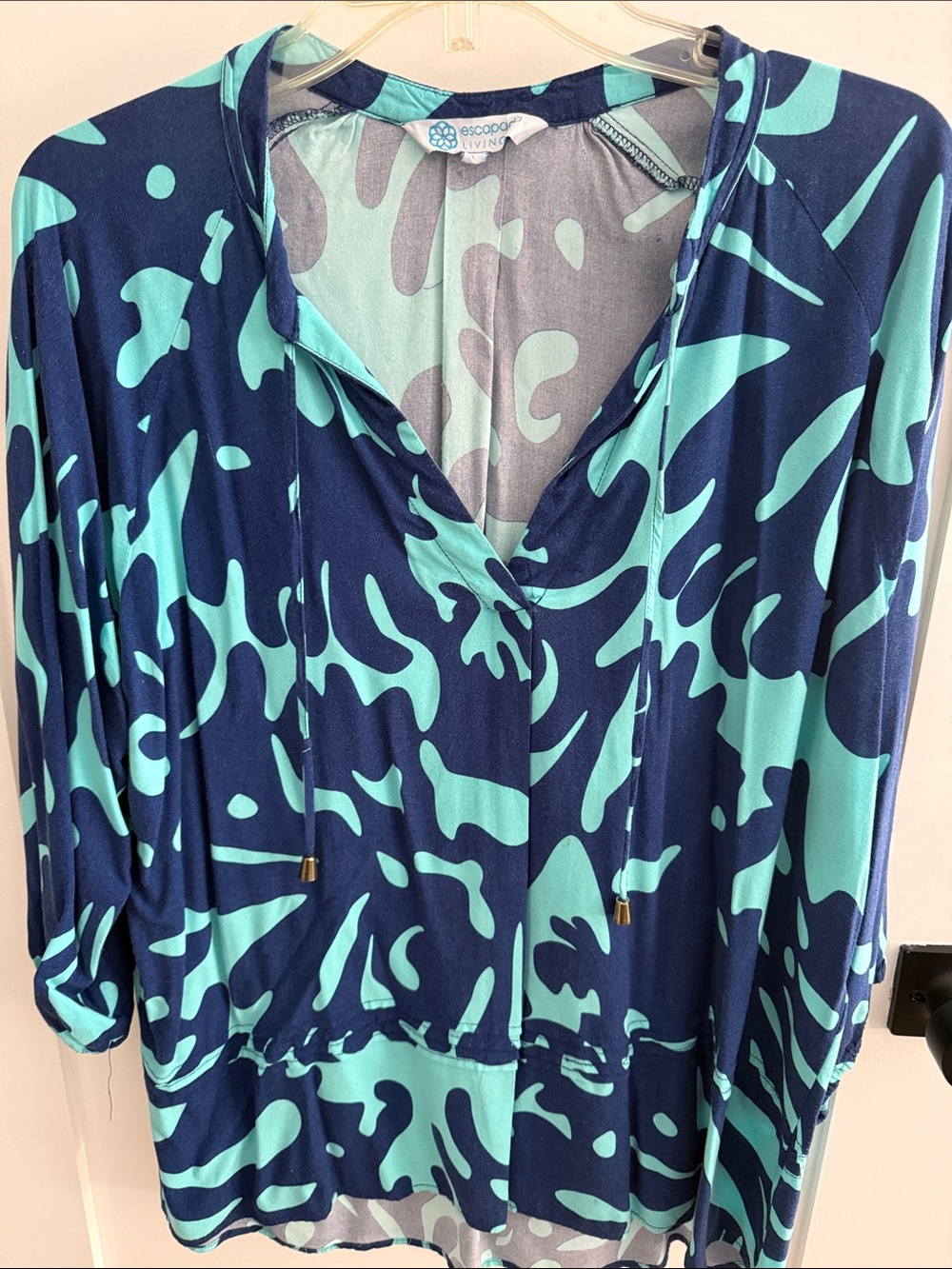 escapada Navy and Aqua Abstract V-Neck Tunic